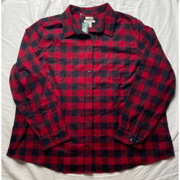 NWT L.L. Bean Red Scotch Plaid Rob Roy Button Up Flannel Shirt Women's 2X Cotton - Picture 1 of 6
